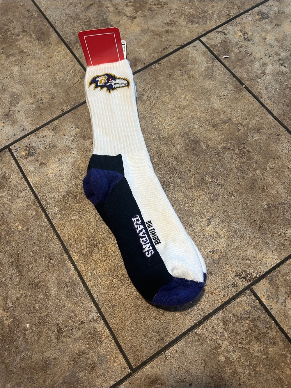 NFL Baltimore Ravens White, Black & Purple Crew Socks NWT Made in the USA 🇺🇸